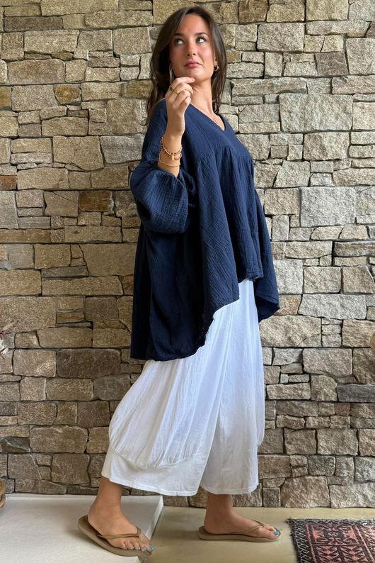 Suri Cushion Cotton Artist Smock Navy 